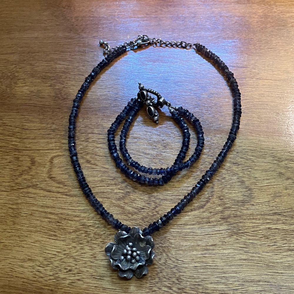 Elegant Silver and Blue Beaded Necklace Set